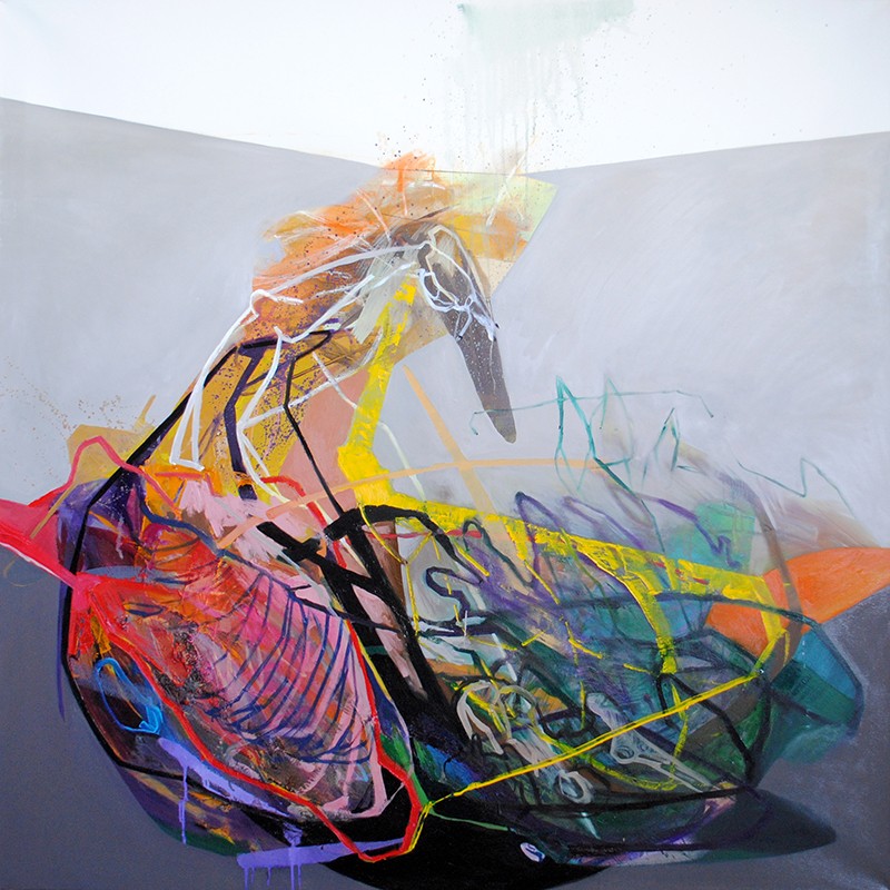 Meat&geometry #16, 150x150 cm, acrylic and oil on canvas, 2015