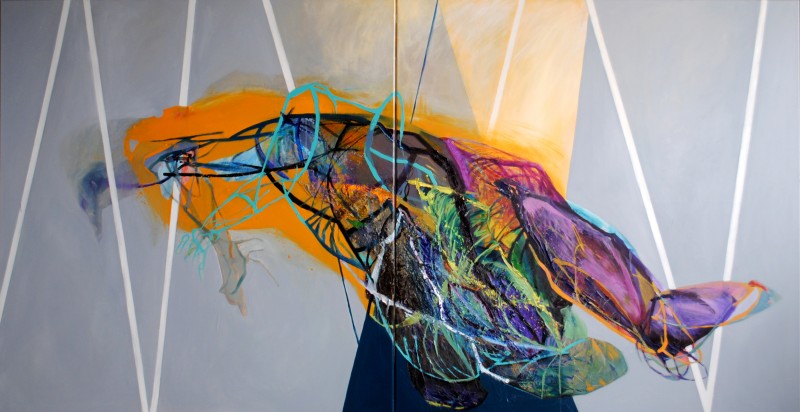 Meat&geometry #18, 130x260 cm, acrylic / oil on canvas, diptych, 2015, private collection